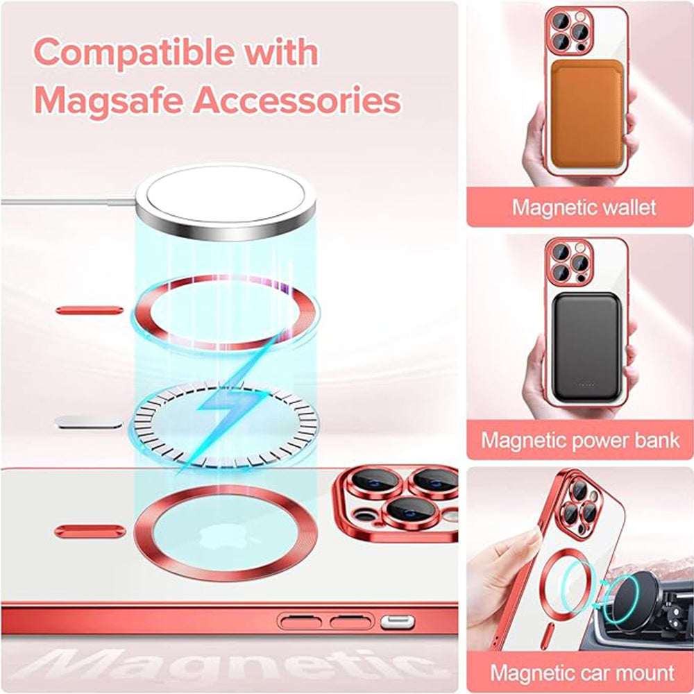 Custodia MagSafe per Apple iPhone 13 Pro Max, Techsuit, Luxury Crystal, Rossa