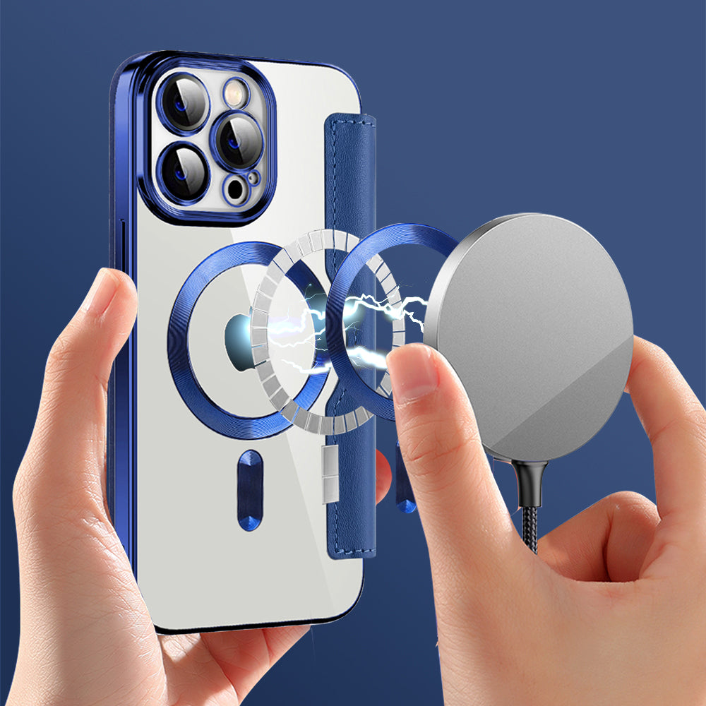 Custodia MagSafe per Apple iPhone 13 Pro Max, Techsuit, SmartMag Book, Blu