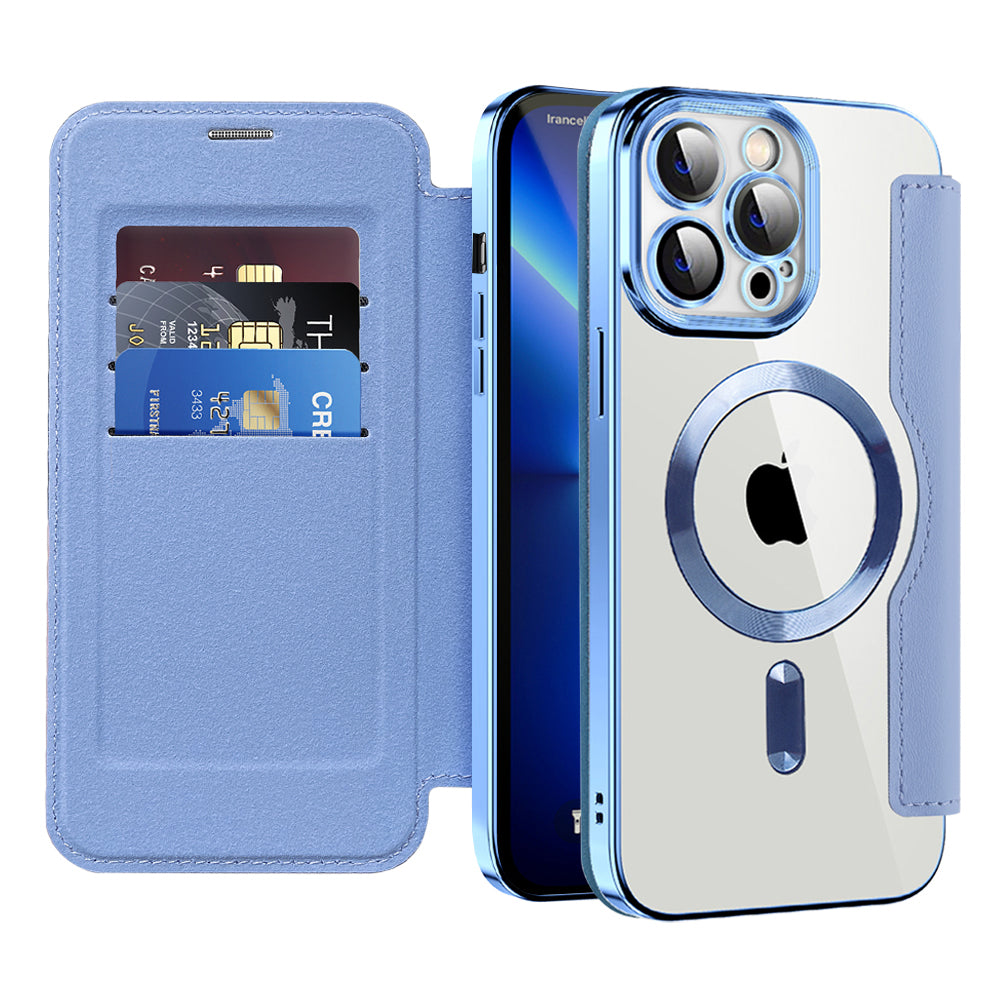 Custodia MagSafe per Apple iPhone 13 Pro Max, Techsuit, SmartMag Book, Blu