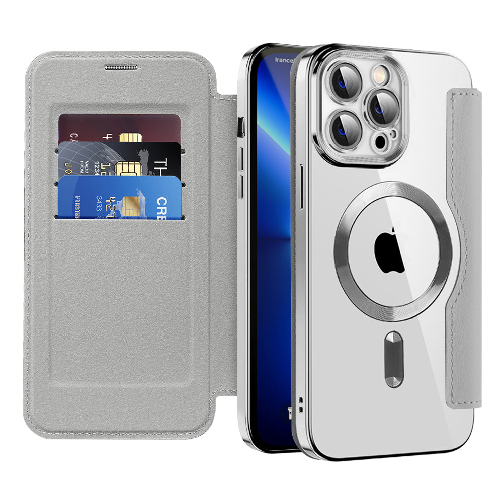 Custodia MagSafe per Apple iPhone 13 Pro Max, Techsuit, SmartMag Book, Grigio