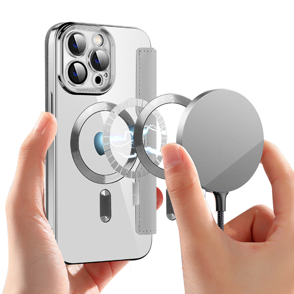 Custodia MagSafe per Apple iPhone 13 Pro Max, Techsuit, SmartMag Book, Grigio