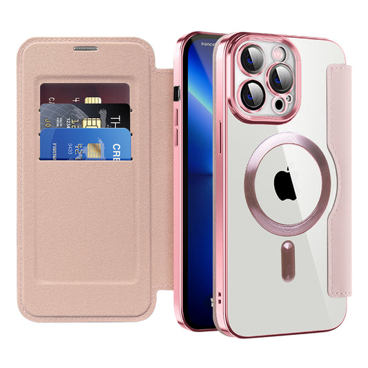 Custodia MagSafe per Apple iPhone 13 Pro Max, Techsuit, SmartMag Book, Rosa