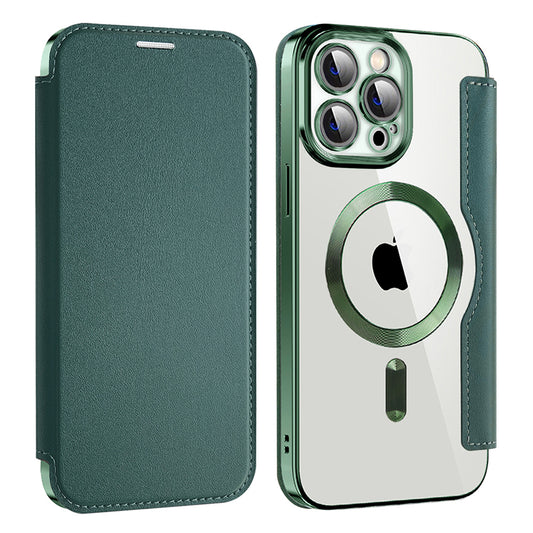 Custodia MagSafe per Apple iPhone 13 Pro Max, Techsuit, SmartMag Book, Verde