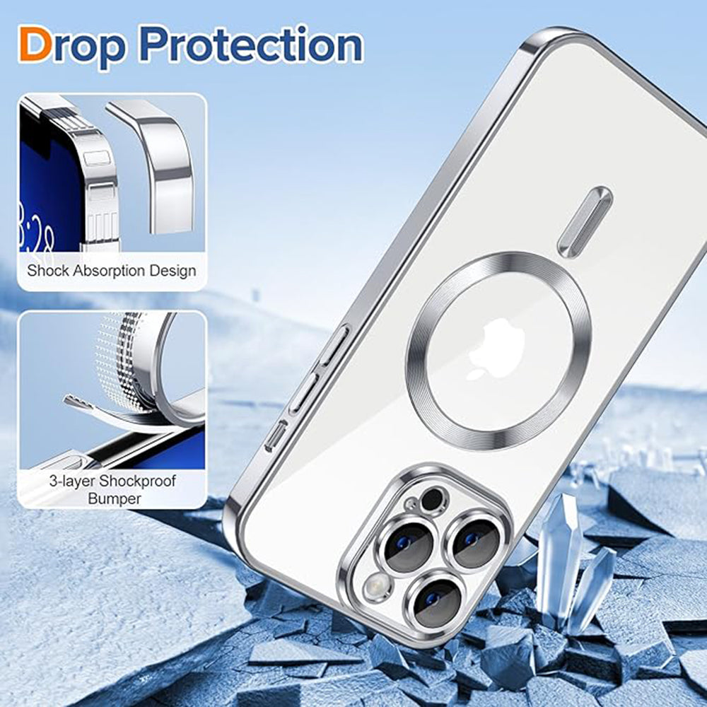 Custodia MagSafe per Apple iPhone 13 Pro, Techsuit, Luxury Crystal, Argento