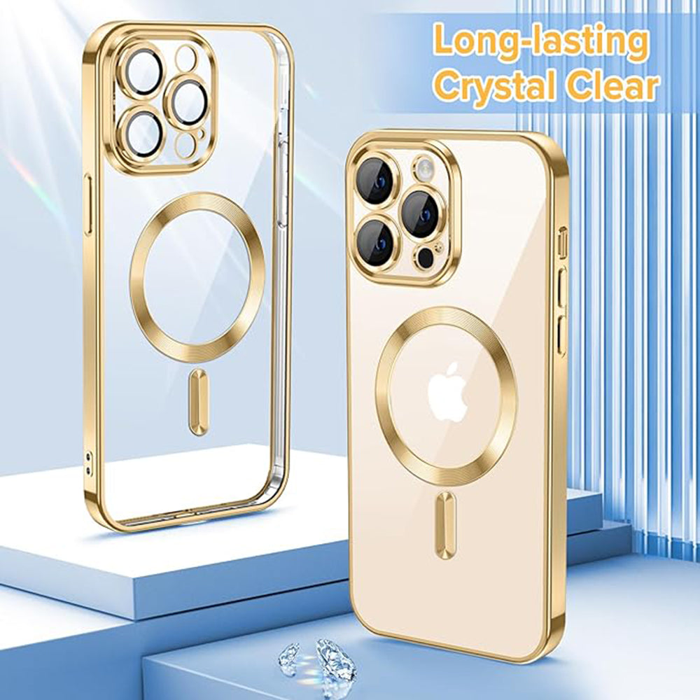 Custodia MagSafe per Apple iPhone 13 Pro, Techsuit, Luxury Crystal, Dorata