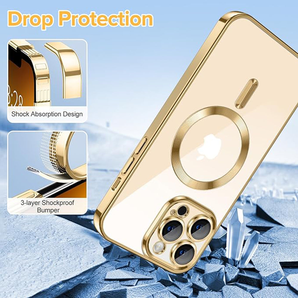 Custodia MagSafe per Apple iPhone 13 Pro, Techsuit, Luxury Crystal, Dorata