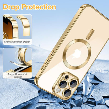 Custodia MagSafe per Apple iPhone 13 Pro, Techsuit, Luxury Crystal, Dorata