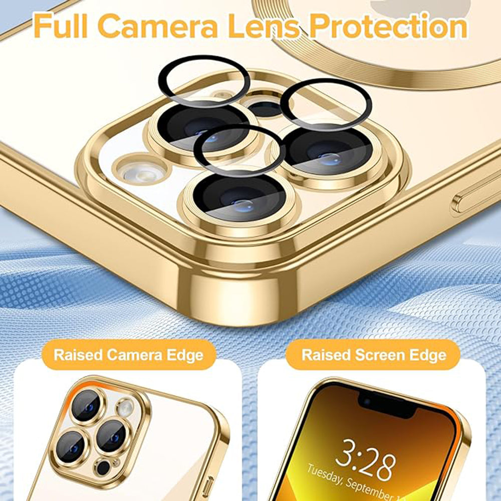 Custodia MagSafe per Apple iPhone 13 Pro, Techsuit, Luxury Crystal, Dorata