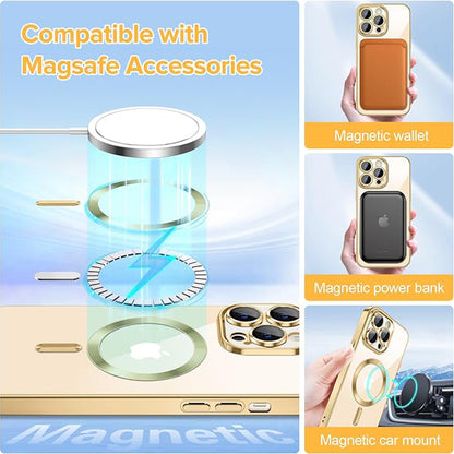 Custodia MagSafe per Apple iPhone 13 Pro, Techsuit, Luxury Crystal, Dorata