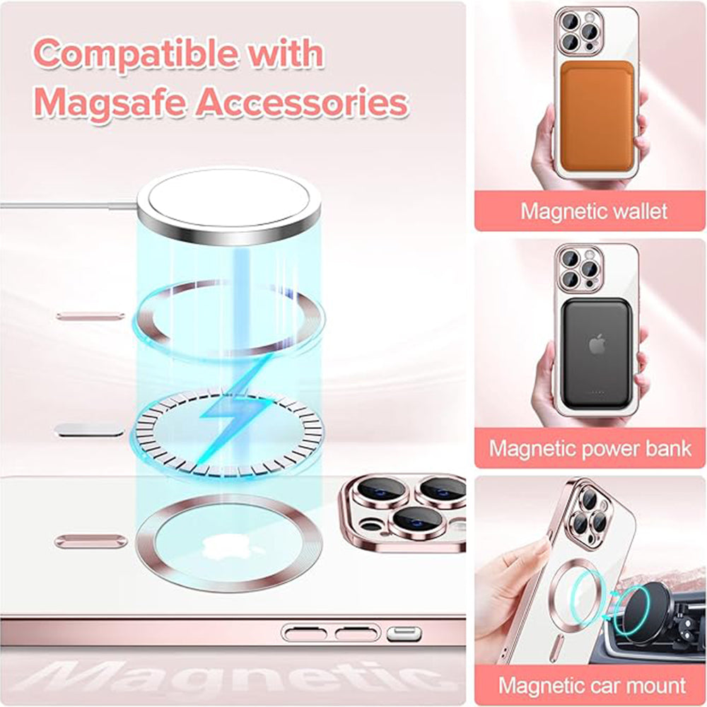 Custodia MagSafe per Apple iPhone 13 Pro, Techsuit, Luxury Crystal, Rosa