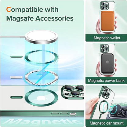 Custodia MagSafe per Apple iPhone 13 Pro, Techsuit, Luxury Crystal, Verde Scuro