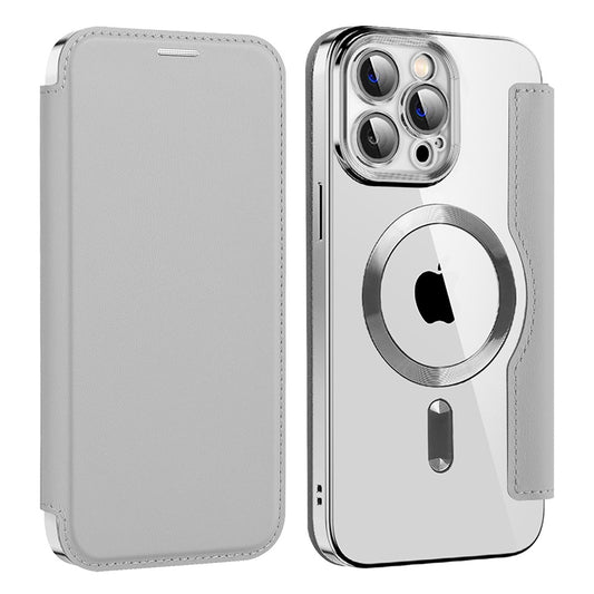 Custodia MagSafe per Apple iPhone 13 Pro, Techsuit, SmartMag Book, Grigio
