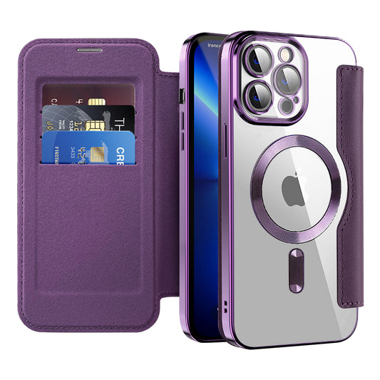 Custodia MagSafe per Apple iPhone 13 Pro, Techsuit, SmartMag Book, Viola
