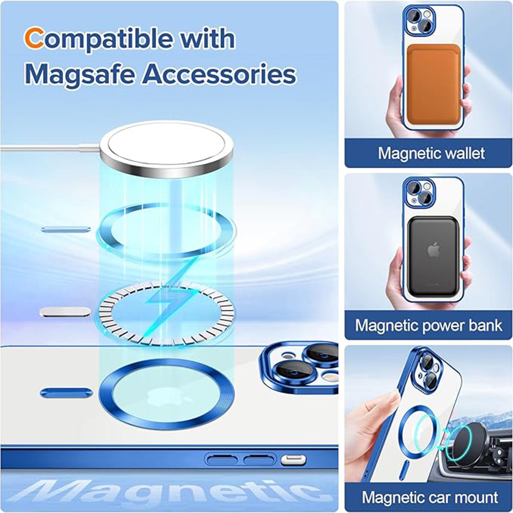 Custodia MagSafe per Apple iPhone 13, Techsuit, Luxury Crystal, Blu Scuro