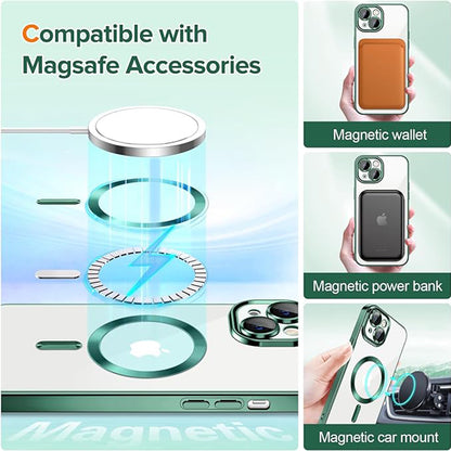 Custodia MagSafe per Apple iPhone 13, Techsuit, Luxury Crystal, Verde Scuro