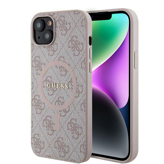 Custodia MagSafe per Apple iPhone 14, Guess, 4G Ring Classic Logo, Rosa