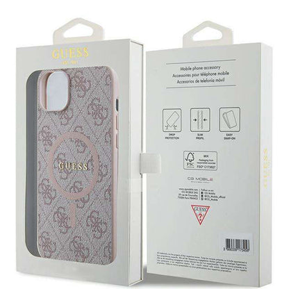 Custodia MagSafe per Apple iPhone 14, Guess, 4G Ring Classic Logo, Rosa