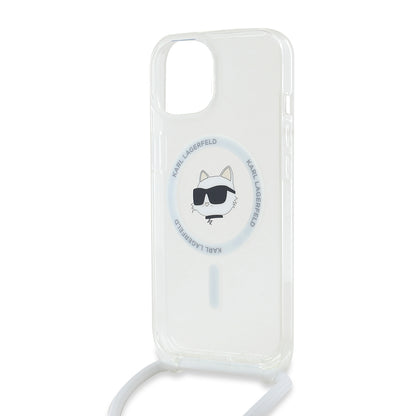 Custodia MagSafe per Apple iPhone 14, Karl Lagerfeld, IML Crossbody Choupette's Head con Tracolla, Trasparente