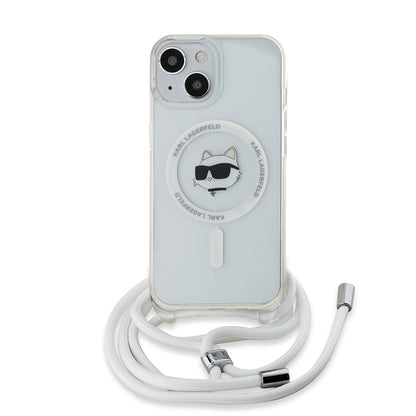 Custodia MagSafe per Apple iPhone 14, Karl Lagerfeld, IML Crossbody Choupette's Head con Tracolla, Trasparente