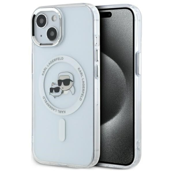 Custodia MagSafe per Apple iPhone 14, Karl Lagerfeld, IML Metal Karl & Choupette's Heads, Bianca