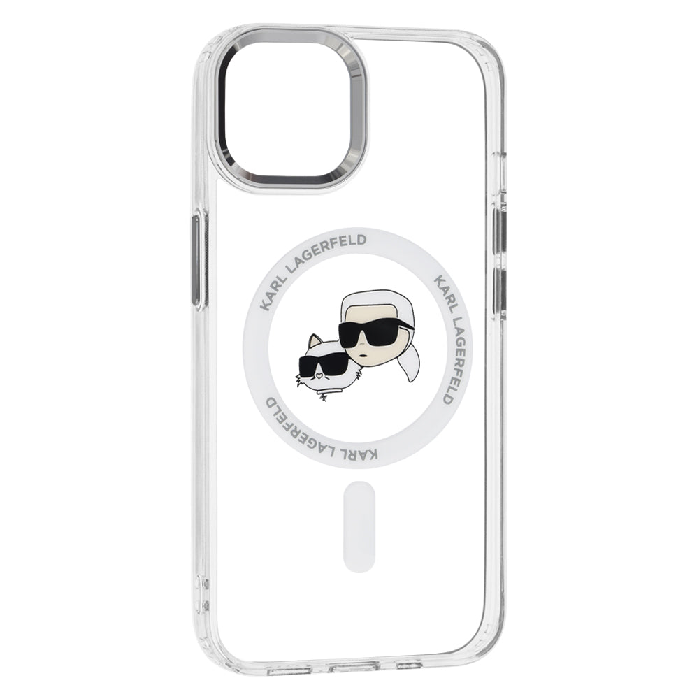 Custodia MagSafe per Apple iPhone 14, Karl Lagerfeld, IML Metal Karl & Choupette's Heads, Bianca