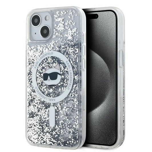 Custodia MagSafe per Apple iPhone 14, Karl Lagerfeld, Liquid Glitter Choupette's Head, Trasparente