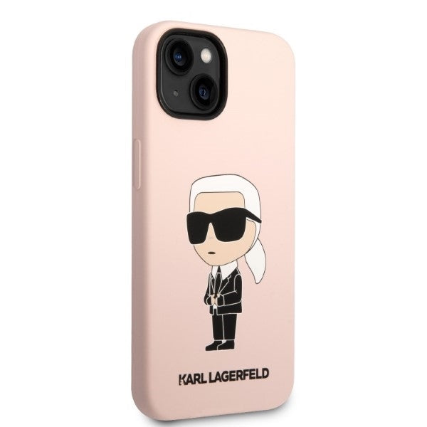 Custodia MagSafe per Apple iPhone 14, Karl Lagerfeld, Silicone Ikonik Karl, Rosa
