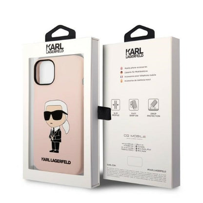 Custodia MagSafe per Apple iPhone 14, Karl Lagerfeld, Silicone Ikonik Karl, Rosa