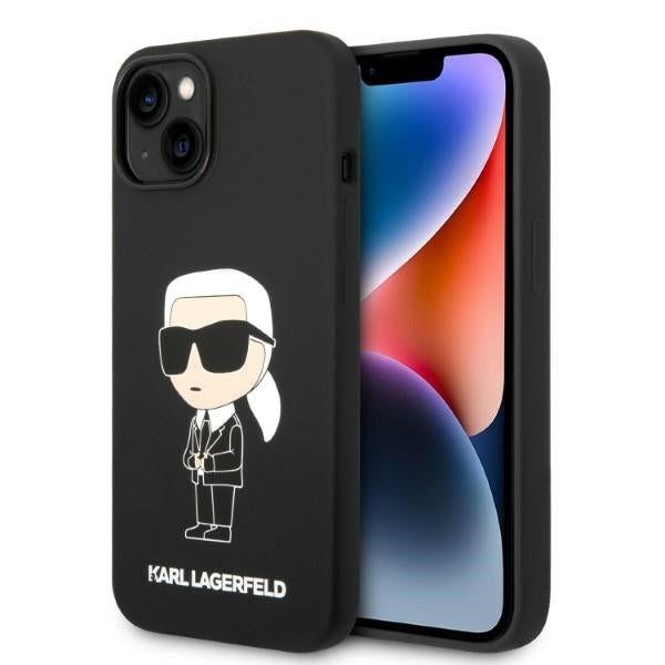 Custodia MagSafe per Apple iPhone 14 Plus, Karl Lagerfeld, Silicone Ikonik Karl, Nera