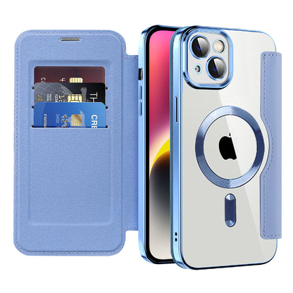 Custodia MagSafe per Apple iPhone 14 Plus, Techsuit, SmartMag Book, Blu