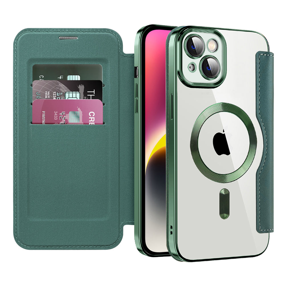 Custodia MagSafe per Apple iPhone 14 Plus, Techsuit, SmartMag Book, Verde