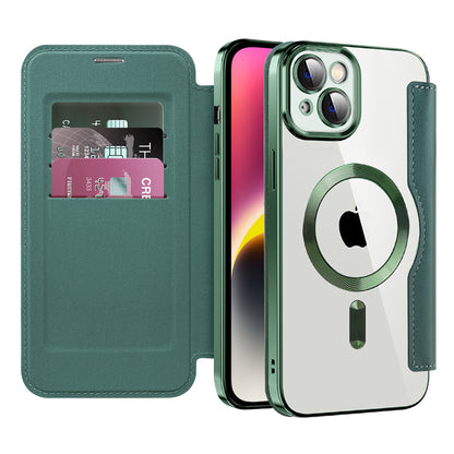 Custodia MagSafe per Apple iPhone 14 Plus, Techsuit, SmartMag Book, Verde