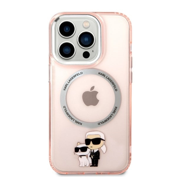 Custodia MagSafe per Apple iPhone 14 Pro, Karl Lagerfeld, Ikonik Karl & Choupette, Rosa