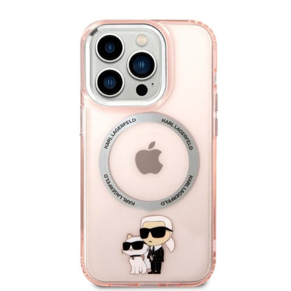 Custodia MagSafe per Apple iPhone 14 Pro, Karl Lagerfeld, Ikonik Karl & Choupette, Rosa