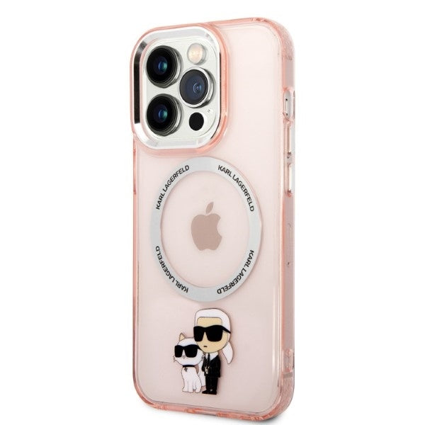 Custodia MagSafe per Apple iPhone 14 Pro, Karl Lagerfeld, Ikonik Karl & Choupette, Rosa