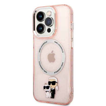 Custodia MagSafe per Apple iPhone 14 Pro, Karl Lagerfeld, Ikonik Karl & Choupette, Rosa