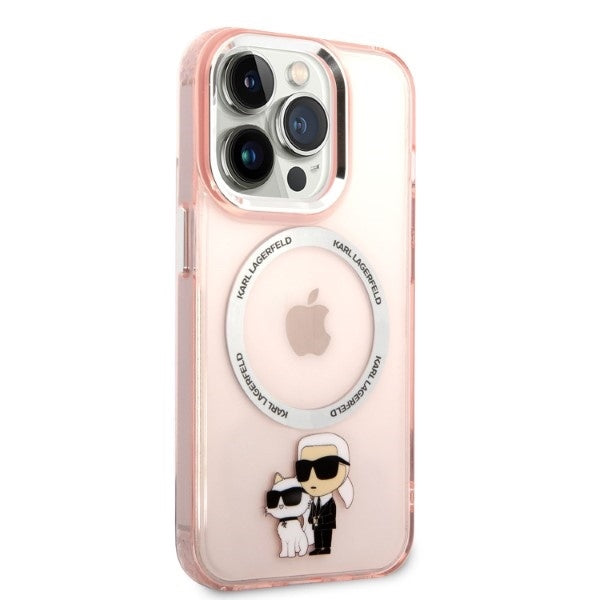 Custodia MagSafe per Apple iPhone 14 Pro, Karl Lagerfeld, Ikonik Karl & Choupette, Rosa