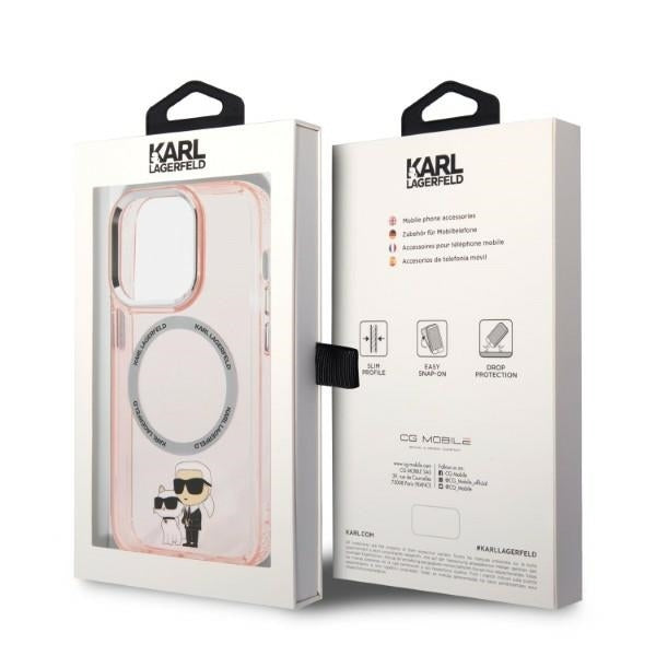 Custodia MagSafe per Apple iPhone 14 Pro, Karl Lagerfeld, Ikonik Karl & Choupette, Rosa