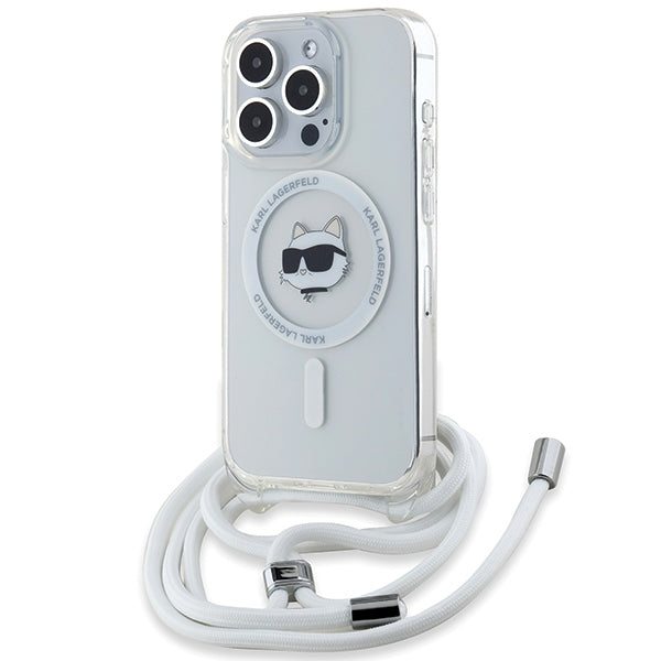 Custodia MagSafe per Apple iPhone 14 Pro, Karl Lagerfeld, IML Crossbody Choupette's Head with Strap, Trasparente