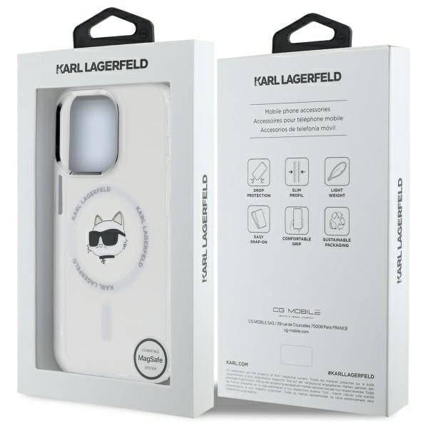 Custodia MagSafe per Apple iPhone 14 Pro, Karl Lagerfeld, IML Metal Choupette's Head, Bianca
