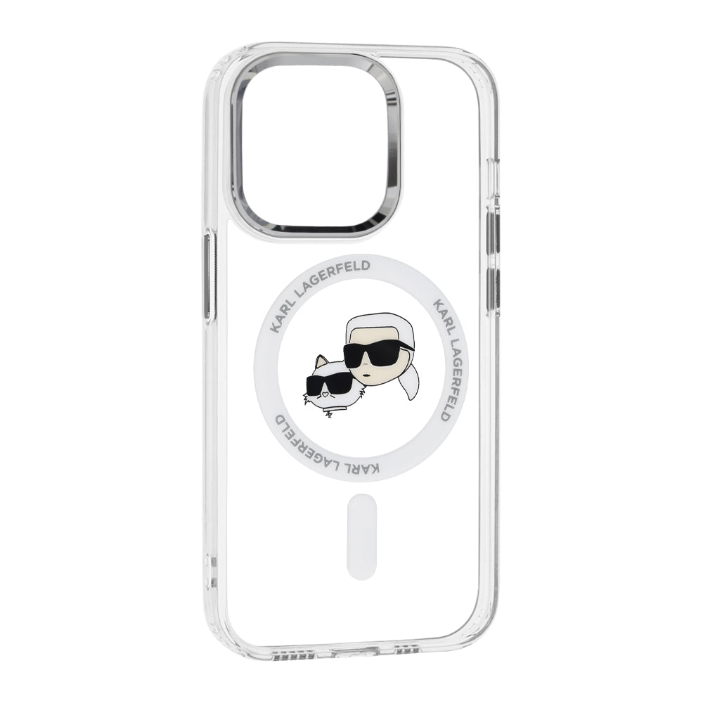 Custodia MagSafe per Apple iPhone 14 Pro, Karl Lagerfeld, IML Metal Karl & Choupette's Heads, Bianca