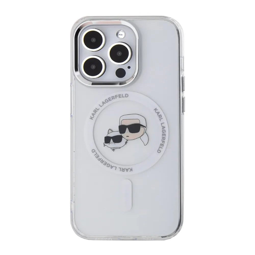 Custodia MagSafe per Apple iPhone 14 Pro, Karl Lagerfeld, IML Metal Karl & Choupette's Heads, Bianca