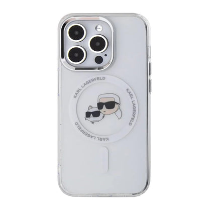 Custodia MagSafe per Apple iPhone 14 Pro, Karl Lagerfeld, IML Metal Karl & Choupette's Heads, Bianca