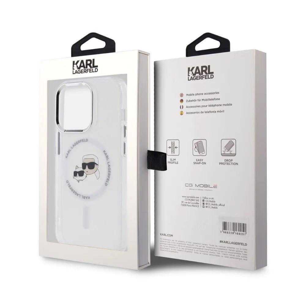 Custodia MagSafe per Apple iPhone 14 Pro, Karl Lagerfeld, IML Metal Karl & Choupette's Heads, Bianca