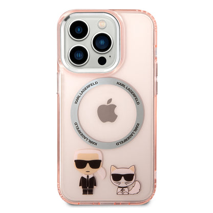 MagSafe Case for Apple iPhone 14 Pro, Karl Lagerfeld, Karl & Choupette Aluminium, Pink
