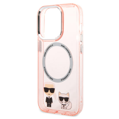 MagSafe Case for Apple iPhone 14 Pro, Karl Lagerfeld, Karl & Choupette Aluminium, Pink