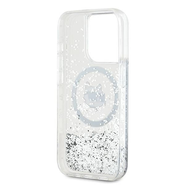 MagSafe Case for Apple iPhone 14 Pro, Karl Lagerfeld, Liquid Glitter Choupette's Head, Transparent