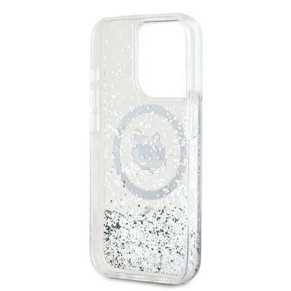 MagSafe Case for Apple iPhone 14 Pro, Karl Lagerfeld, Liquid Glitter Choupette's Head, Transparent