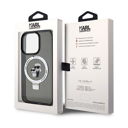 Custodia MagSafe per Apple iPhone 14 Pro, Karl Lagerfeld, Ring Stand Karl & Choupette, Nera