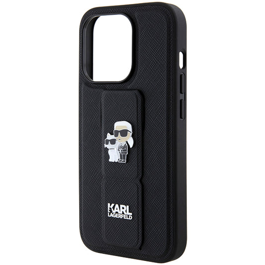 Custodia MagSafe per Apple iPhone 14 Pro, Karl Lagerfeld, Saffiano Gripstand Karl & Choupette, Nera